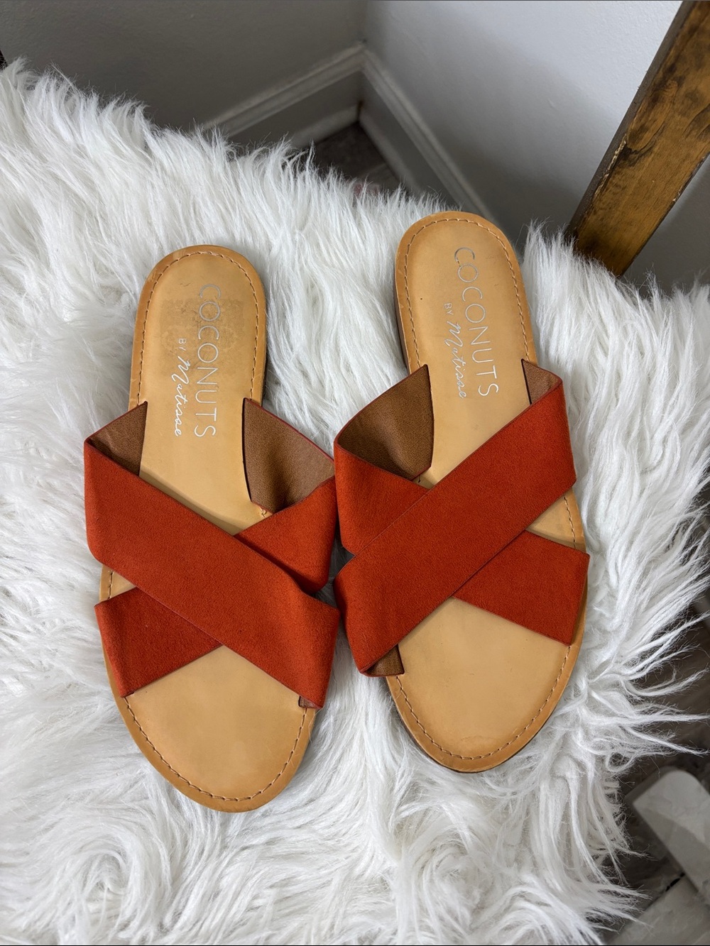 Coconuts by Matisse Lunacy Women’s Rust Orange Crisscross Slide Sandals Size 7